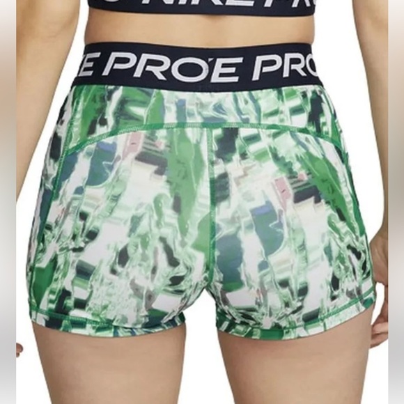 Nike Pro women’s 3” short Green Patterned Shorts blue waist elastic size small - Picture 10 of 10